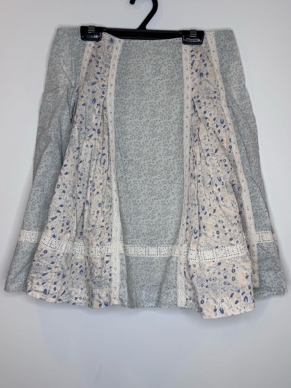 Vintage Tristan Blue Floral Lace Panel Cottagecore Skirt sz 2 sequins romantic